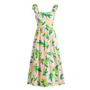 J Crew Factory Lemon Ruffle Tiered Midi Dress Women's Size 6 100% Cotton